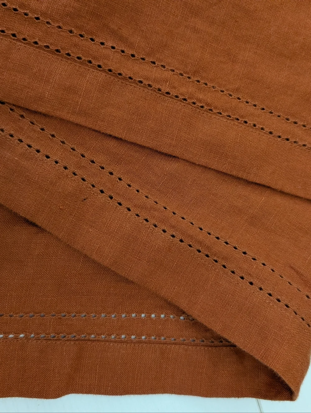 Williams Sonoma 100% Linen Terracotta Table Runner *16in x 108 in* Rustic Luxury